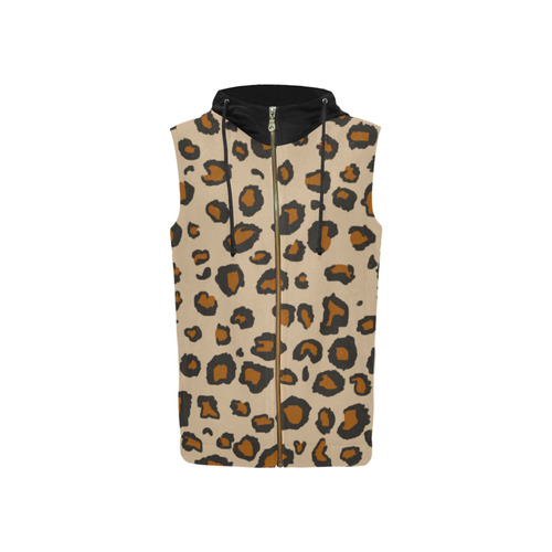 Leopard Print All Over Print Sleeveless Zip Up Hoodie for Women (Model H16)