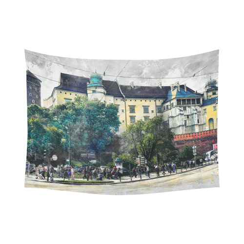 Cracow Krakow city art Cotton Linen Wall Tapestry 80"x 60"