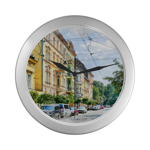 Cracow Krakow city art Silver Color Wall Clock