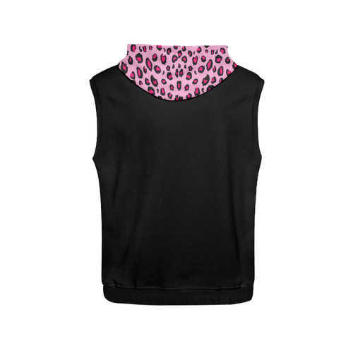 Pink Leopard All Over Print Sleeveless Hoodie for Women (Model H15)