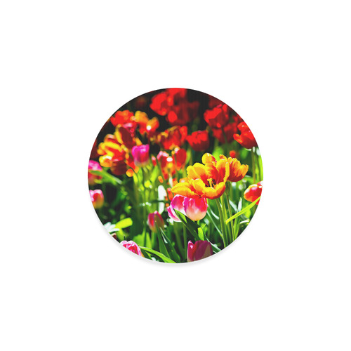 Colorful tulip flowers chic spring floral beauty Round Coaster
