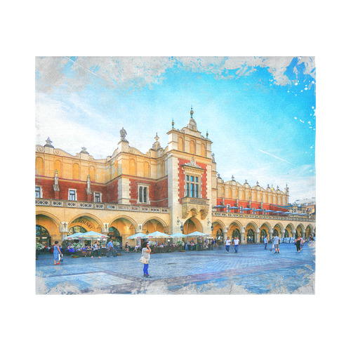 Cracow Krakow city art Cotton Linen Wall Tapestry 60"x 51"