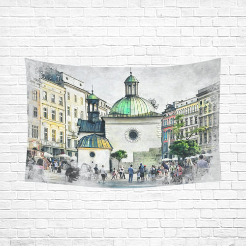 Cracow Krakow city art Cotton Linen Wall Tapestry 90"x 60"