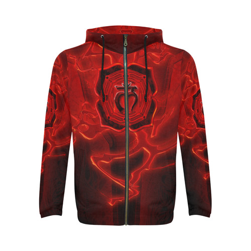 Root Chakra Zen Doodle Red Muladhara All Over Print Full Zip Hoodie for Men (Model H14)