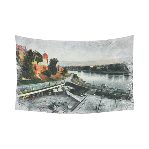 Cracow Krakow city art Cotton Linen Wall Tapestry 90"x 60"