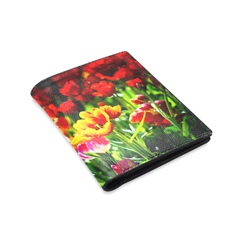 Colorful tulip flowers chic spring floral beauty Men's Leather Wallet (Model 1612)