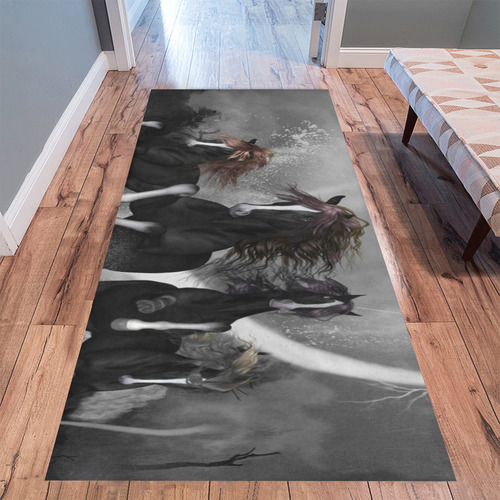 Awesome running black horses Area Rug 9'6''x3'3''