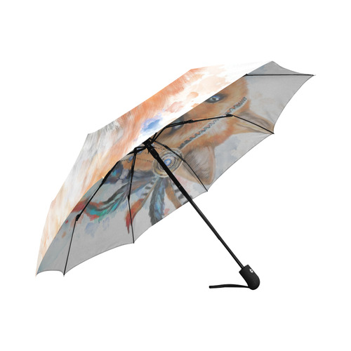 家居Tribal fox with red and blue feathers Auto-Foldable Umbrella (Model U04)