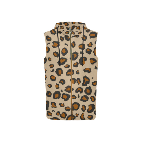 Leopard Print All Over Print Sleeveless Zip Up Hoodie for Women (Model H16)