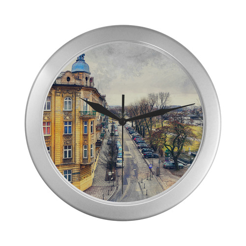 Cracow Krakow city art Silver Color Wall Clock