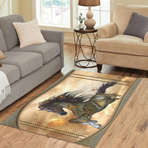 Aweseome steampunk horse, golden Area Rug 5'3''x4'