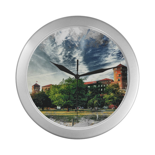 Cracow Krakow city art Silver Color Wall Clock