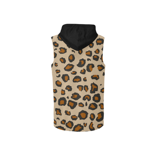 Leopard Print All Over Print Sleeveless Zip Up Hoodie for Women (Model H16)