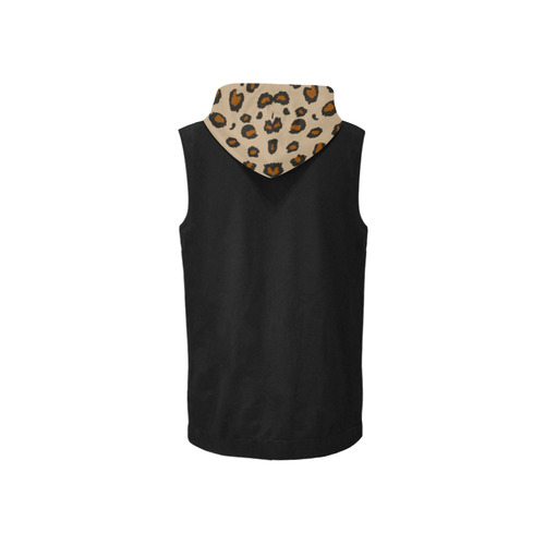 Leopard Print All Over Print Sleeveless Zip Up Hoodie for Women (Model H16)