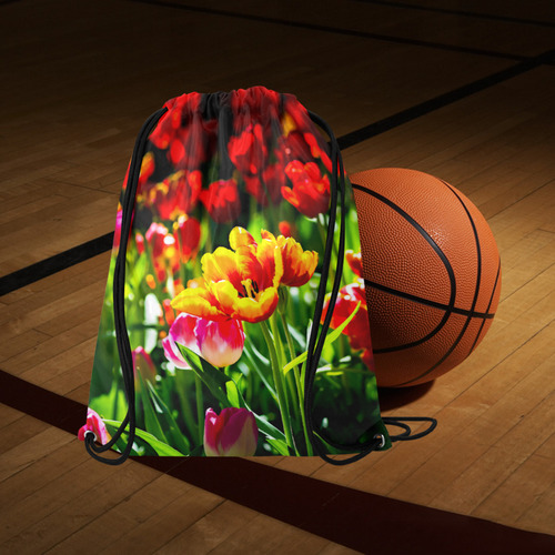 Tulip Flower Colorful Beautiful Spring Floral Large Drawstring Bag Model 1604 (Twin Sides)  16.5"(W) * 19.3"(H)