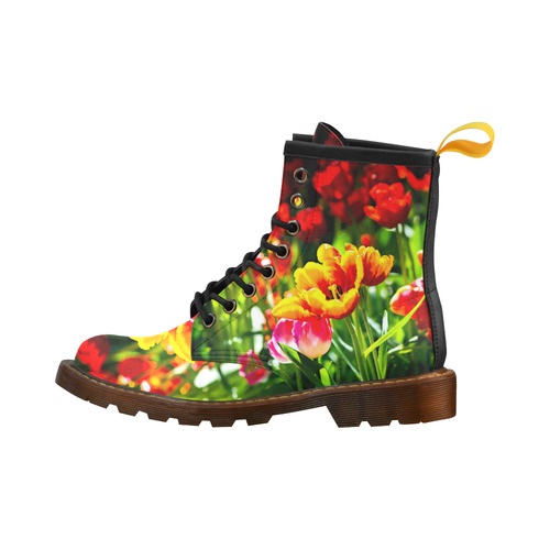 Tulip Flower Colorful Beautiful Spring Floral High Grade PU Leather Martin Boots For Women Model 402H