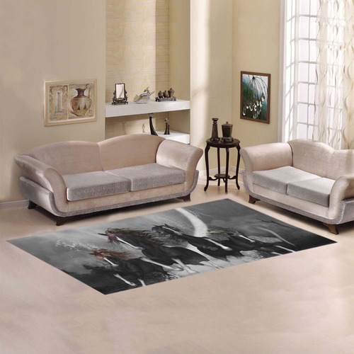 Awesome running black horses Area Rug 7'x3'3''