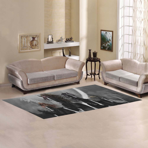 Awesome running black horses Area Rug 9'6''x3'3''