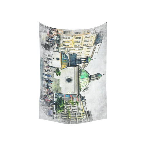 Cracow Krakow city art Cotton Linen Wall Tapestry 60"x 40"