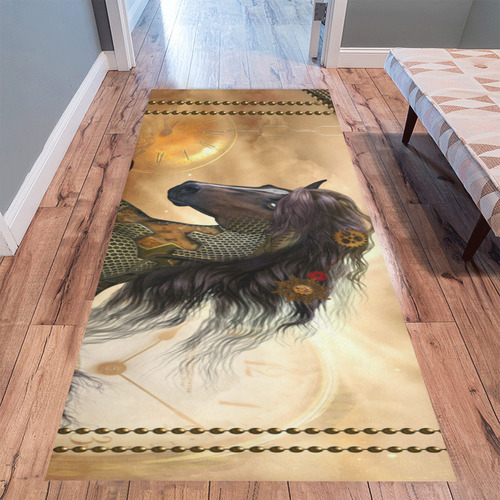 Aweseome steampunk horse, golden Area Rug 9'6''x3'3''