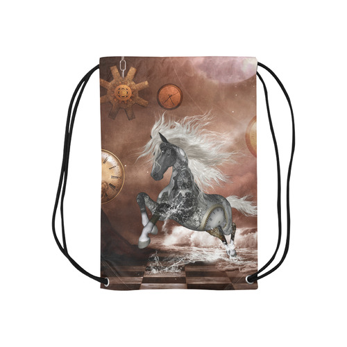 Amazing steampunk horse, silver Small Drawstring Bag Model 1604 (Twin Sides) 11"(W) * 17.7"(H)