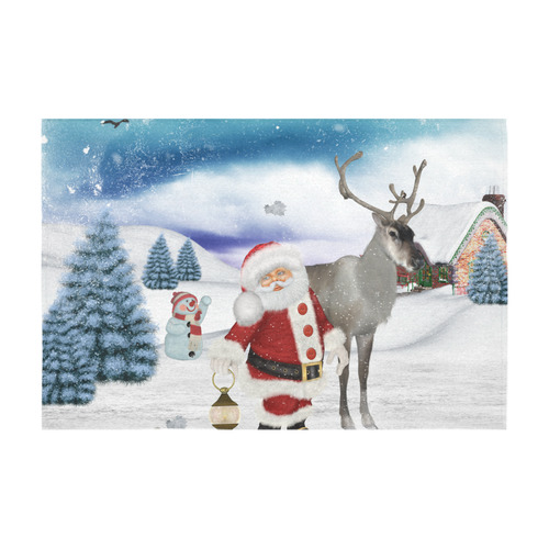 Christmas, Santa Claus with reindeer Cotton Linen Tablecloth 60" x 90"