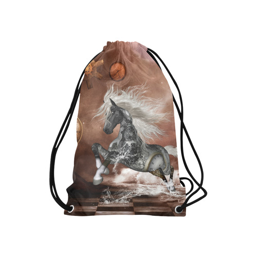 Amazing steampunk horse, silver Small Drawstring Bag Model 1604 (Twin Sides) 11"(W) * 17.7"(H)