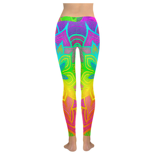 6 Rainbow Petals Women's Low Rise Leggings (Invisible Stitch) (Model L05)