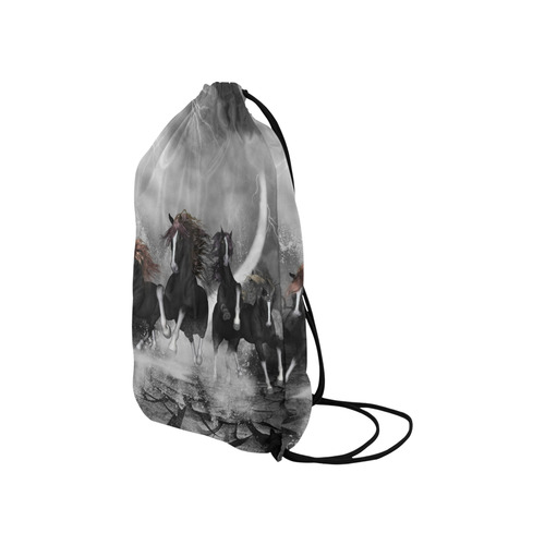 Awesome running black horses Small Drawstring Bag Model 1604 (Twin Sides) 11"(W) * 17.7"(H)