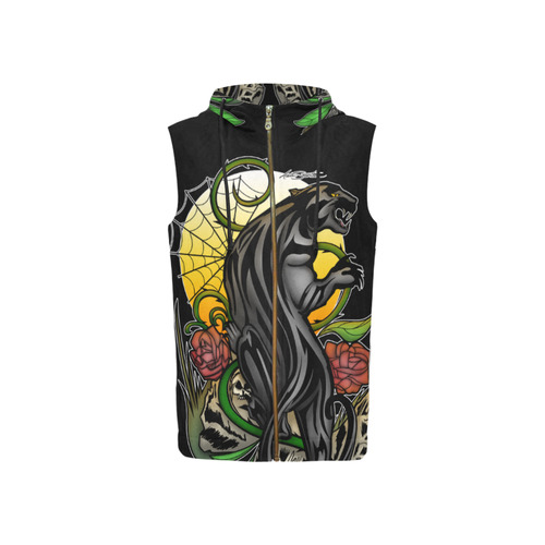 Panther All Over Print Sleeveless Zip Up Hoodie for Women (Model H16)