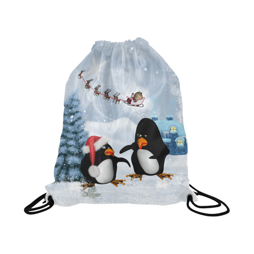 Christmas, funny, cute penguin Large Drawstring Bag Model 1604 (Twin Sides)  16.5"(W) * 19.3"(H)