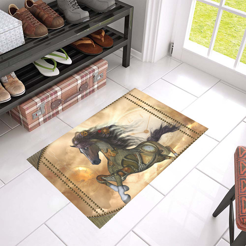 Aweseome steampunk horse, golden Azalea Doormat 24" x 16" (Sponge Material)