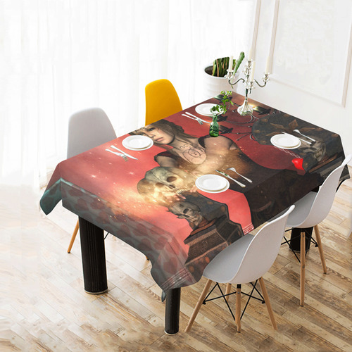 The dark fairy with skulls Cotton Linen Tablecloth 60" x 90"