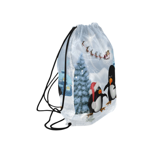 Christmas, funny, cute penguin Large Drawstring Bag Model 1604 (Twin Sides)  16.5"(W) * 19.3"(H)