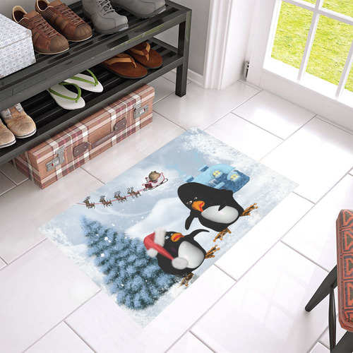Christmas, funny, cute penguin Azalea Doormat 24" x 16" (Sponge Material)