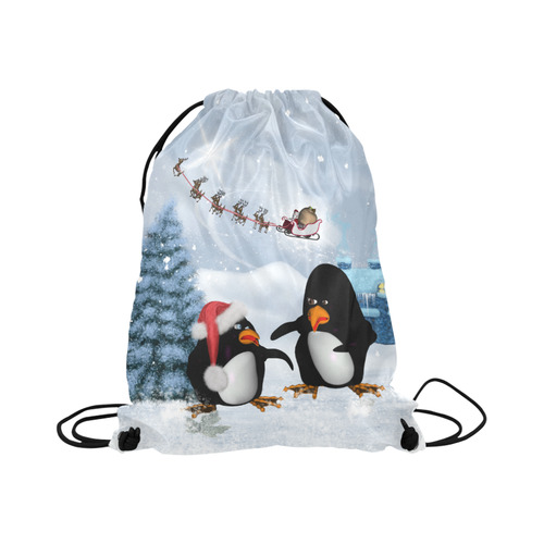 Christmas, funny, cute penguin Large Drawstring Bag Model 1604 (Twin Sides)  16.5"(W) * 19.3"(H)