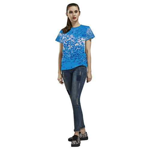 Blue Toy Balloons Flight Fantasy Atmosphere Dream All Over Print T-Shirt for Women (USA Size) (Model T40)