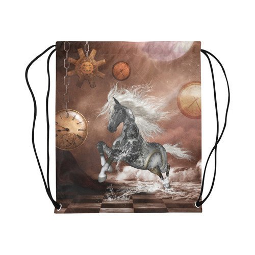 Amazing steampunk horse, silver Large Drawstring Bag Model 1604 (Twin Sides)  16.5"(W) * 19.3"(H)