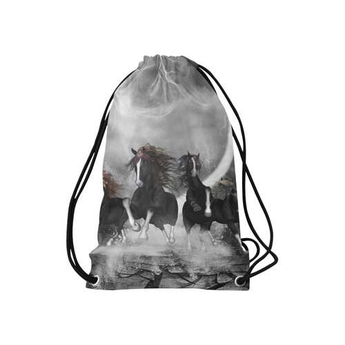 Awesome running black horses Small Drawstring Bag Model 1604 (Twin Sides) 11"(W) * 17.7"(H)