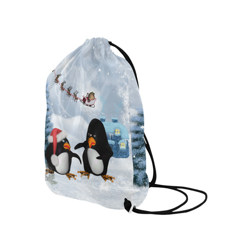 Christmas, funny, cute penguin Large Drawstring Bag Model 1604 (Twin Sides)  16.5"(W) * 19.3"(H)