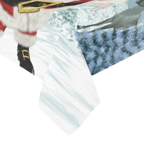 Christmas, Santa Claus with snowman Cotton Linen Tablecloth 60" x 90"