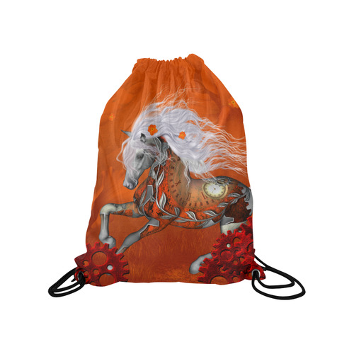 Wonderful steampunk horse, red white Medium Drawstring Bag Model 1604 (Twin Sides) 13.8"(W) * 18.1"(H)