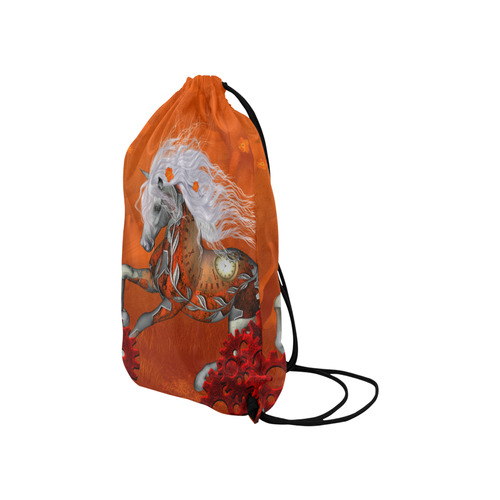 Wonderful steampunk horse, red white Small Drawstring Bag Model 1604 (Twin Sides) 11"(W) * 17.7"(H)