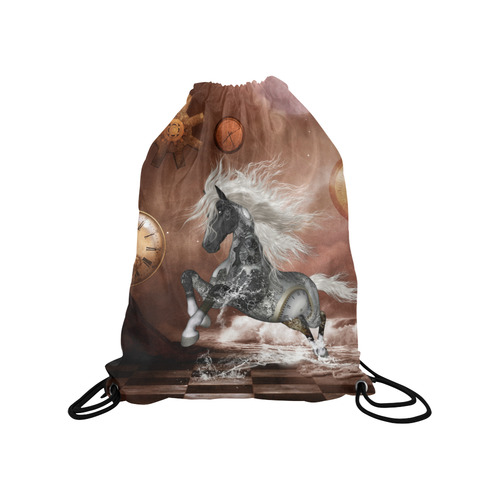 Amazing steampunk horse, silver Medium Drawstring Bag Model 1604 (Twin Sides) 13.8"(W) * 18.1"(H)