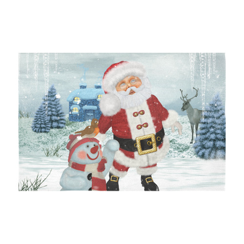 Christmas, Santa Claus with snowman Cotton Linen Tablecloth 60" x 90"