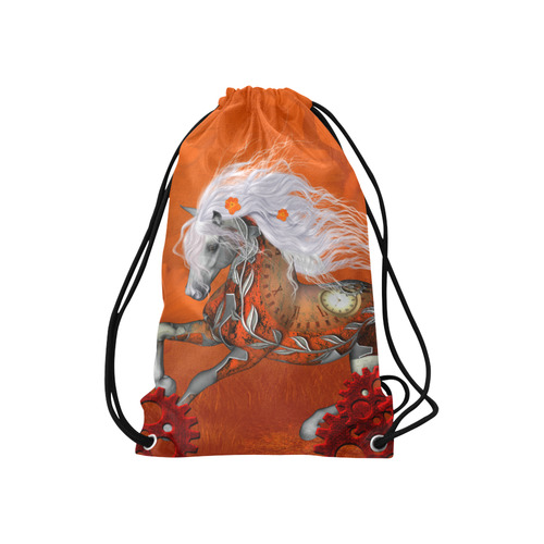 Wonderful steampunk horse, red white Small Drawstring Bag Model 1604 (Twin Sides) 11"(W) * 17.7"(H)