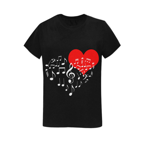 Singing Heart Red Note Music Love Romantic White Women's T-Shirt in USA Size (Two Sides Printing)