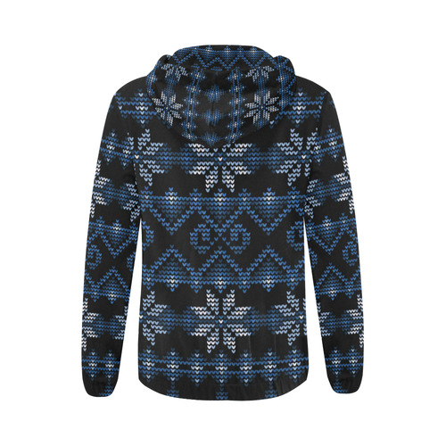 Ugly Christmas Sweater Faux Knit blue, Christmas All Over Print Full Zip Hoodie for Women (Model H14)