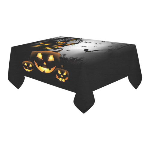 Spooky Halloween Pumpkins Haunted House Cotton Linen Tablecloth 60" x 90"