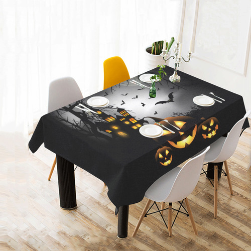 Spooky Halloween Pumpkins Haunted House Cotton Linen Tablecloth 60" x 90"